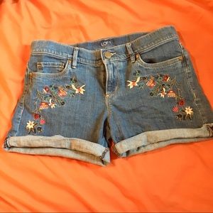 LOFT embroidered denim shorts